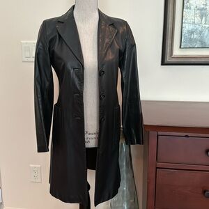 Genuine Leather Black knee length jacket, size Small